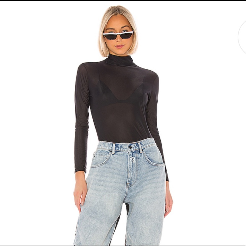 Adam Selman Sport Black Sheer Turtleneck